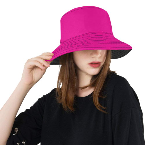 Hot Fuchsia Pink Solid Colored All Over Print Bucket Hat