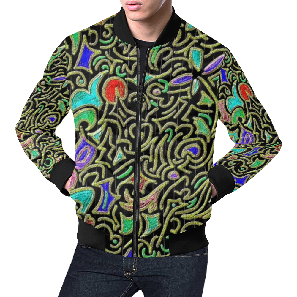 swirl retro abstract doodle All Over Print Bomber Jacket for Men/Large Size (Model H19)