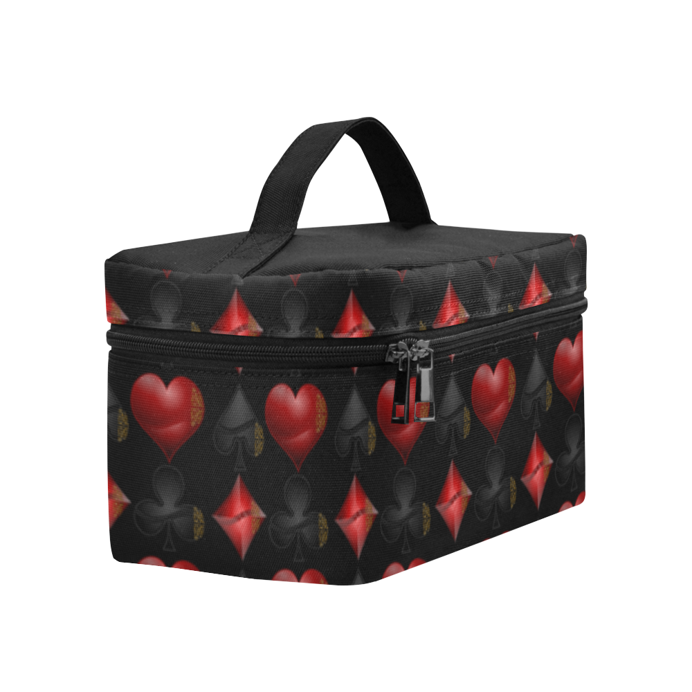 Las Vegas Black and Red Casino Poker Card Shapes on Black Cosmetic Bag/Large (Model 1658)