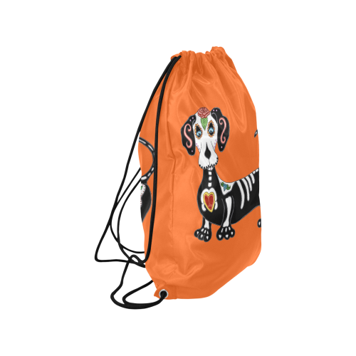 Dachshund Sugar Skull Orange Medium Drawstring Bag Model 1604 (Twin Sides) 13.8"(W) * 18.1"(H)