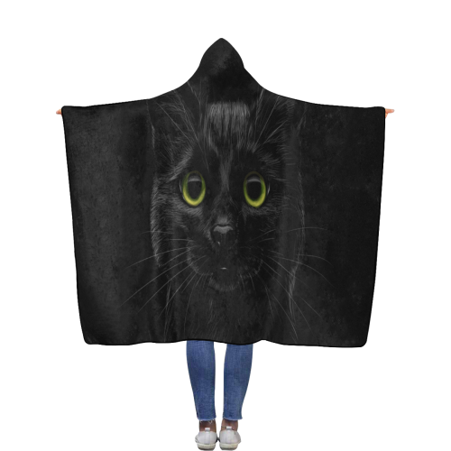 Black Cat Flannel Hooded Blanket 56''x80''