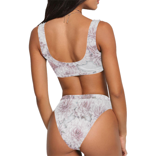 Delicate floral 318 by JamColors Sport Top & High-Waisted Bikini Swimsuit (Model S07)