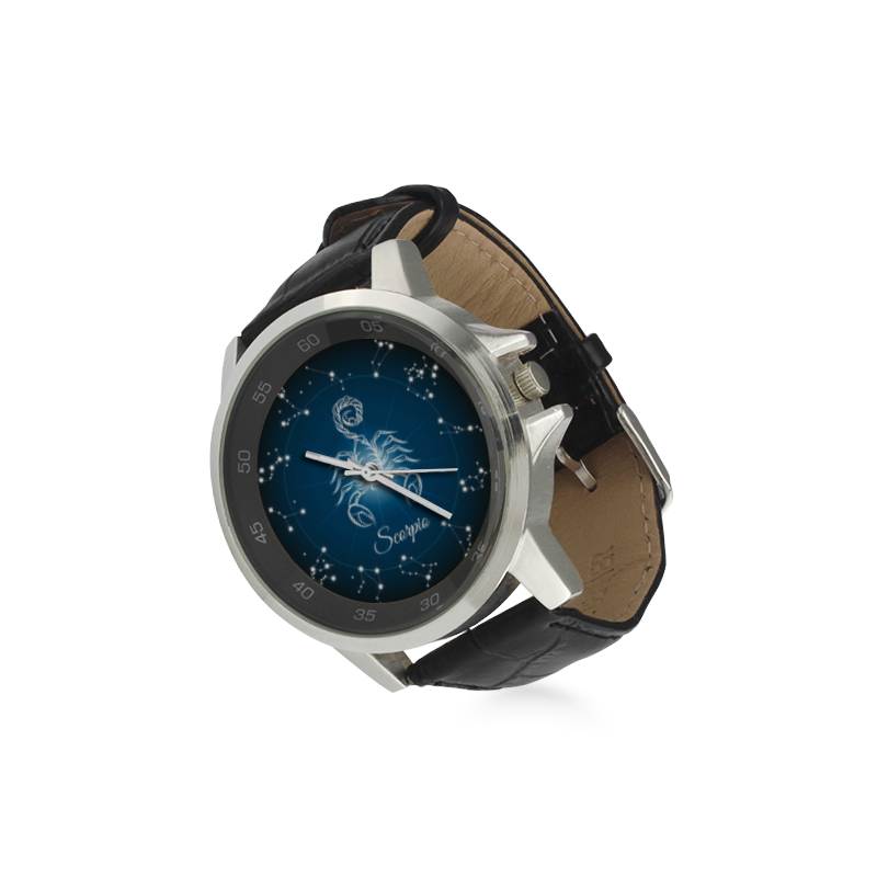 Scorpio Unisex Stainless Steel Leather Strap Watch(Model 202)
