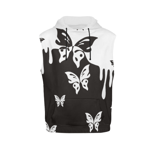 Animals Nature - Splashes Tattoos with Butterflies All Over Print Sleeveless Hoodie for Women (Model H15)