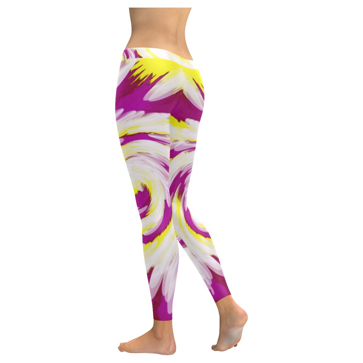 Pink Yellow Tie Dye Swirl Abstract Women's Low Rise Leggings (Invisible Stitch) (Model L05)