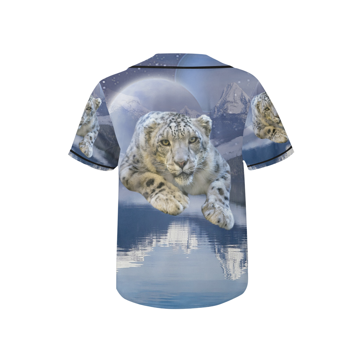 Snow Leopard and Moon All Over Print Baseball Jersey for Kids (Model T50)