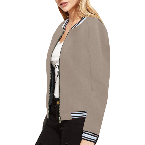 TAUPE All Over Print Bomber Jacket for Women (Model H21)