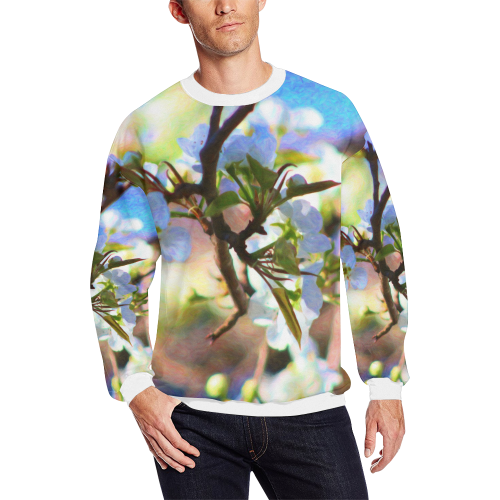 Pear Tree Blossoms Men's Oversized Fleece Crew Sweatshirt (Model H18)