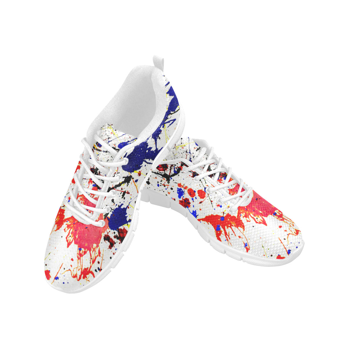 Blue & Red Paint Splatter - White Women's Breathable Running Shoes (Model 055)