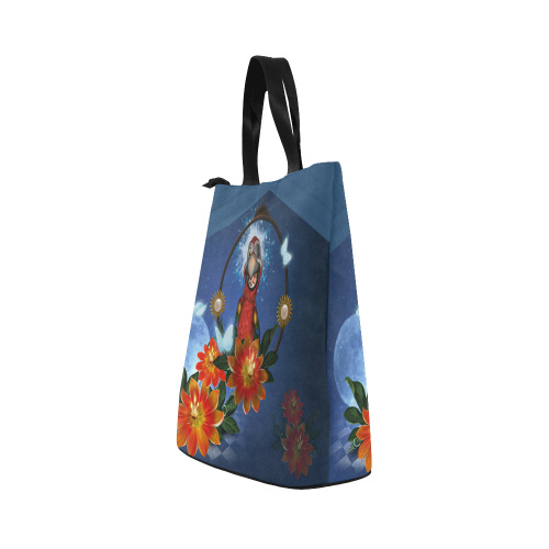 Funny parrot with flowers Nylon Lunch Tote Bag (Model 1670)