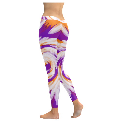 Purple Orange Tie Dye Swirl Abstract Women's Low Rise Leggings (Invisible Stitch) (Model L05)