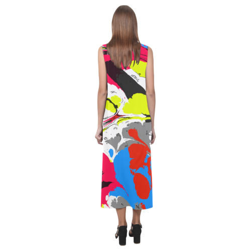 Colorful distorted shapes2 Phaedra Sleeveless Open Fork Long Dress (Model D08)