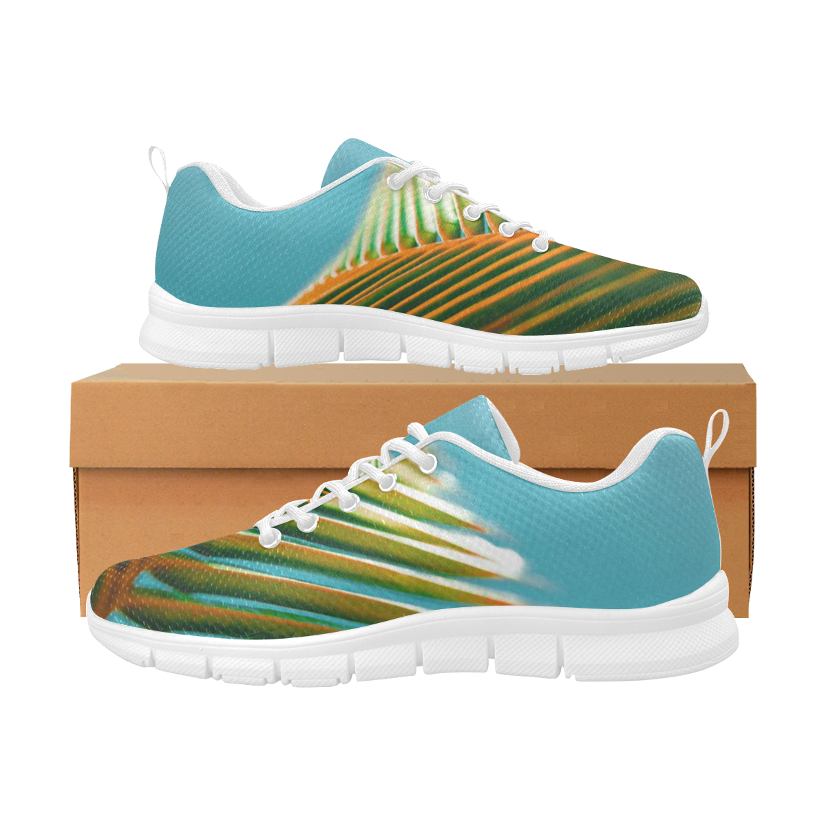 Plant leaves in orange and green, blue skies photo Women's Breathable Running Shoes (Model 055)