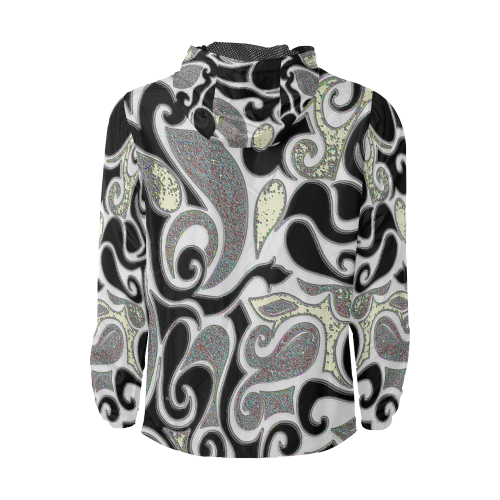 abstract swirl doodle black and white Unisex All Over Print Windbreaker (Model H23)