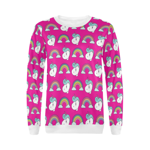 Unicorn Pink All Over Print Crewneck Sweatshirt for Women (Model H18)