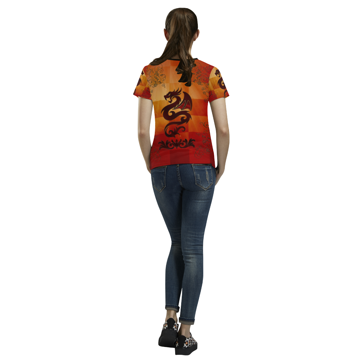 Tribal dragon  on vintage background All Over Print T-shirt for Women/Large Size (USA Size) (Model T40)