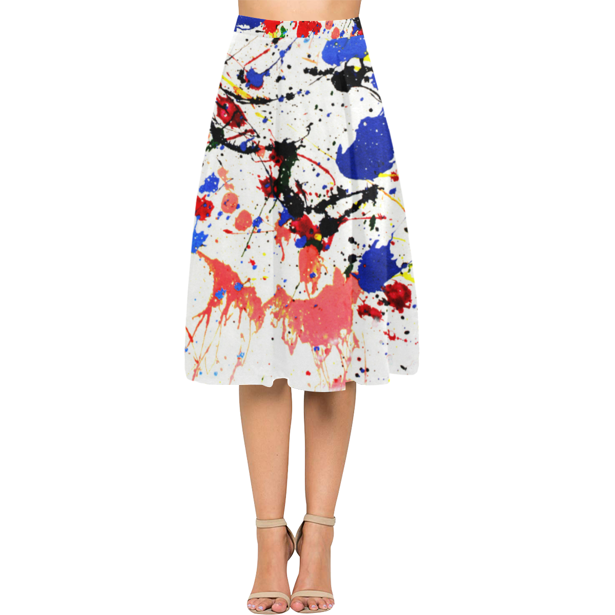 Blue and Red Paint Splatter Aoede Crepe Skirt (Model D16)