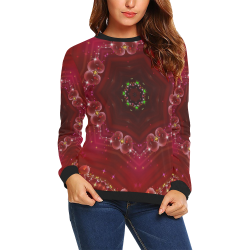Love and Romance Glittering Ruby and Diamond Heart All Over Print Crewneck Sweatshirt for Women (Model H18)