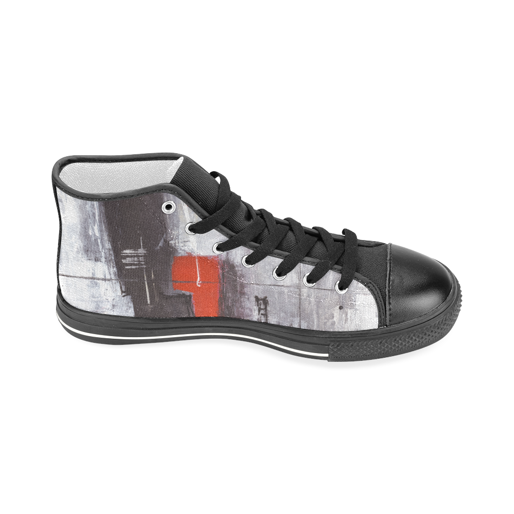Black & red Men’s Classic High Top Canvas Shoes (Model 017)