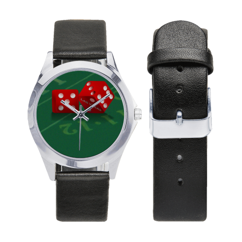 Las Vegas Dice on Craps Table Unisex Silver-Tone Round Leather Watch (Model 216)