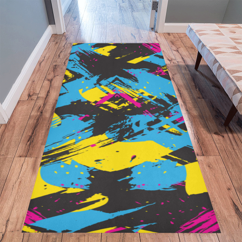 Colorful paint stokes on a black background Area Rug 9'6''x3'3''
