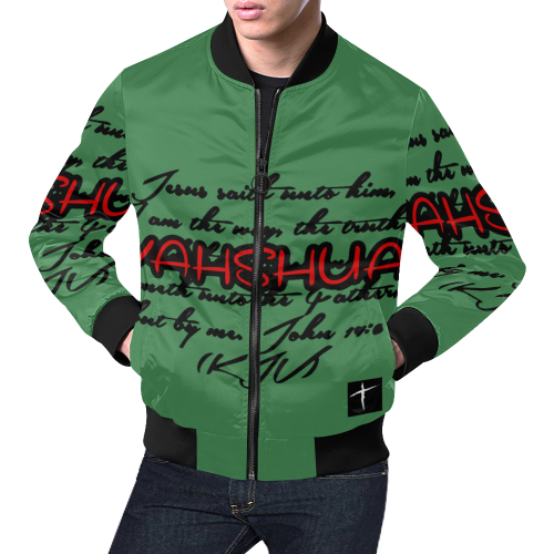 Yahshua Green BIG & Tall All Over Print Bomber Jacket for Men/Large Size (Model H19)