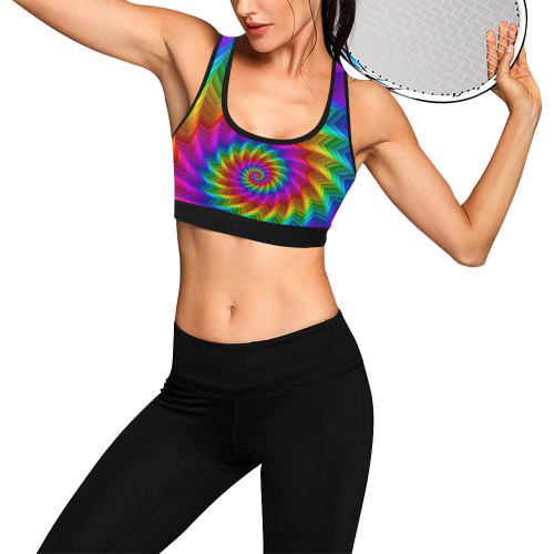 Psychedelic Rainbow Spiral Women's All Over Print Sports Bra (Model T52)