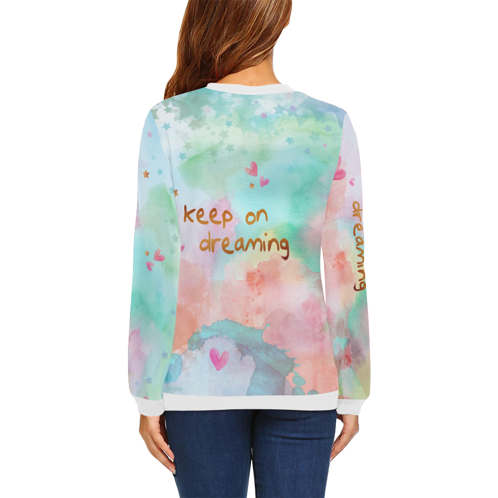 KEEP ON DREAMING All Over Print Crewneck Sweatshirt for Women (Model H18)
