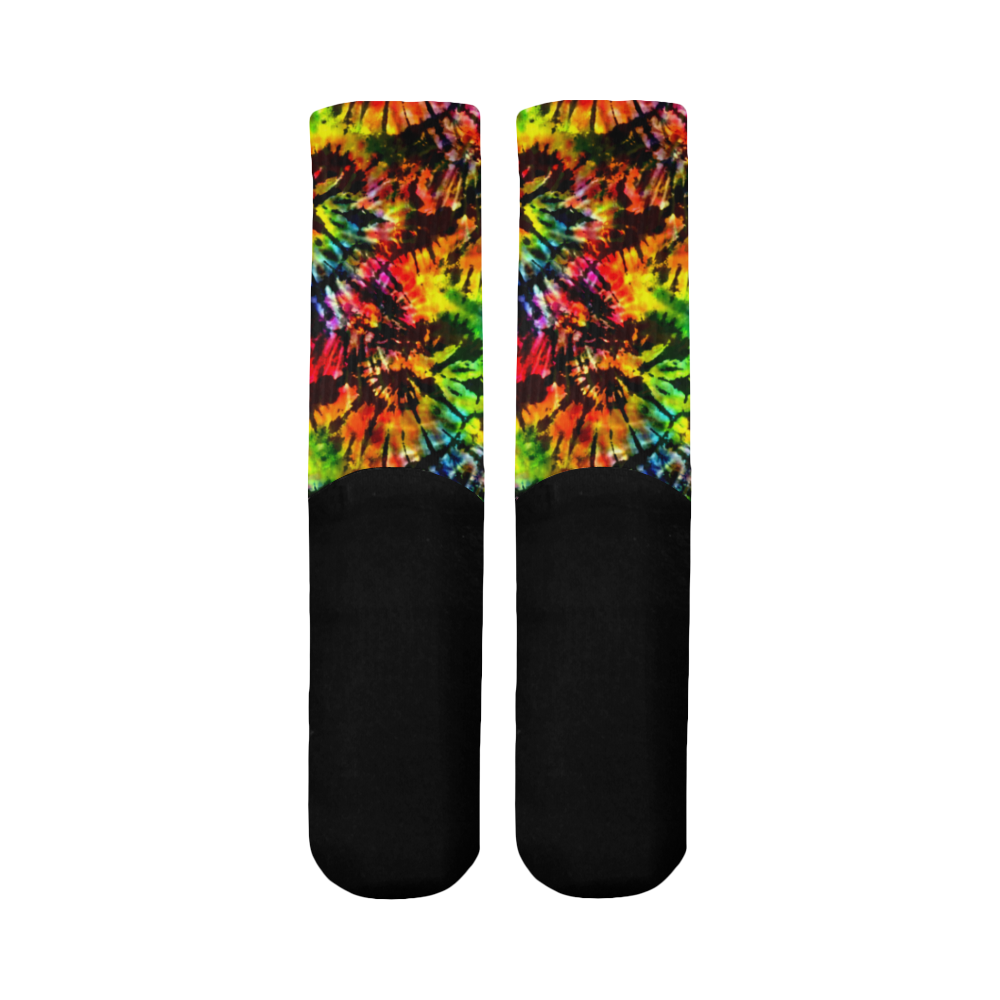 Vivid Psychedelic Hippy Tie Dye Mid-Calf Socks (Black Sole)