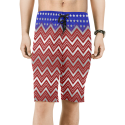 Chevron Red White And Blue Men's All Over Print Board Shorts (Model L16)