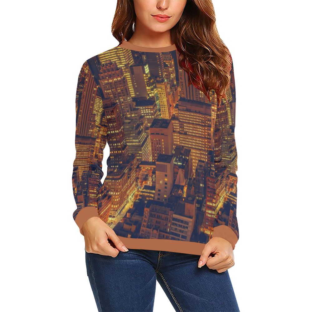 NYC LARGE All Over Print Crewneck Sweatshirt for Women (Model H18)