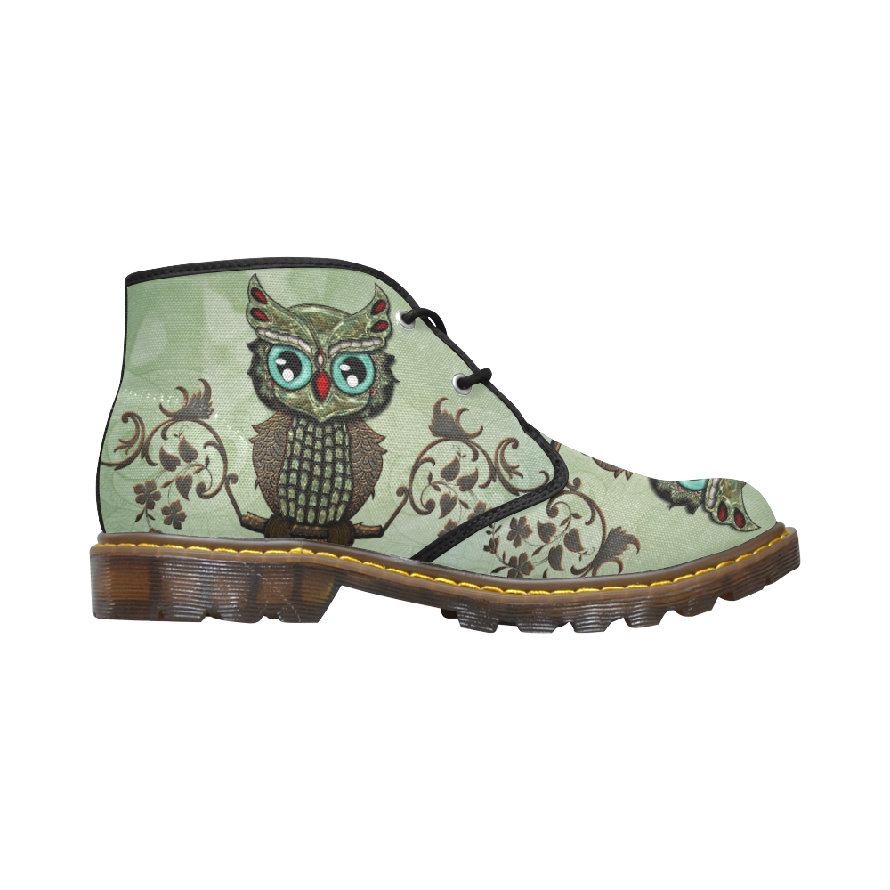 Wonderful owl, diamonds Women's Canvas Chukka Boots/Large Size (Model 2402-1)