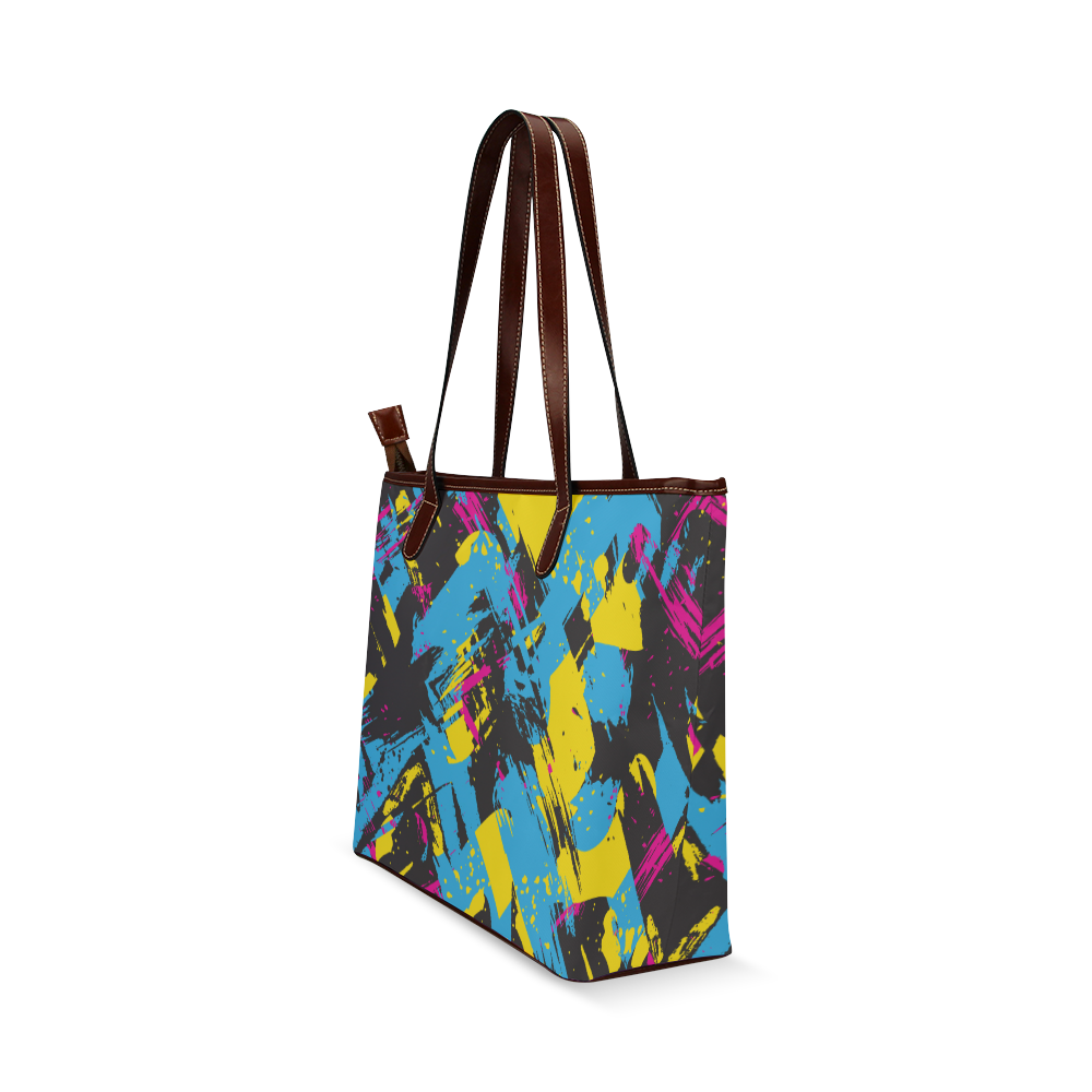 Colorful paint stokes on a black background Shoulder Tote Bag (Model 1646)