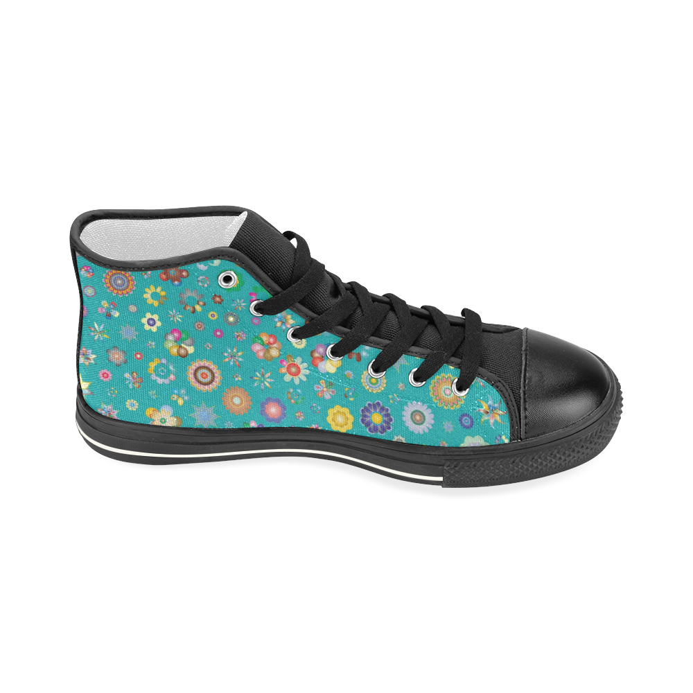 Abstract Flowers Teal Women's Classic High Top Canvas Shoes (Model 017)