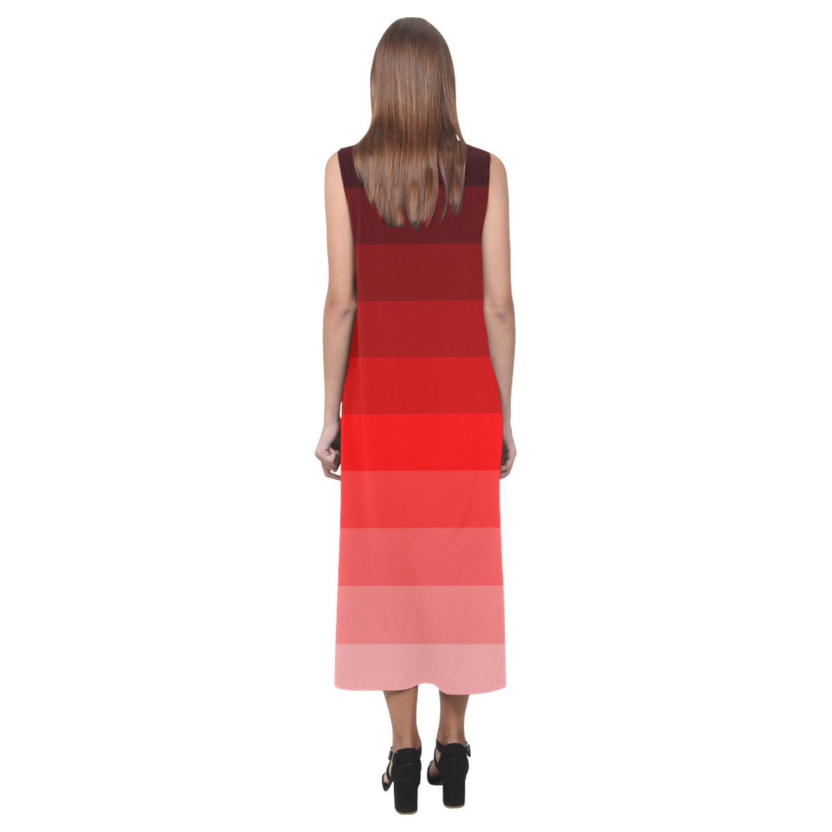 Red multicolored stripes Phaedra Sleeveless Open Fork Long Dress (Model D08)