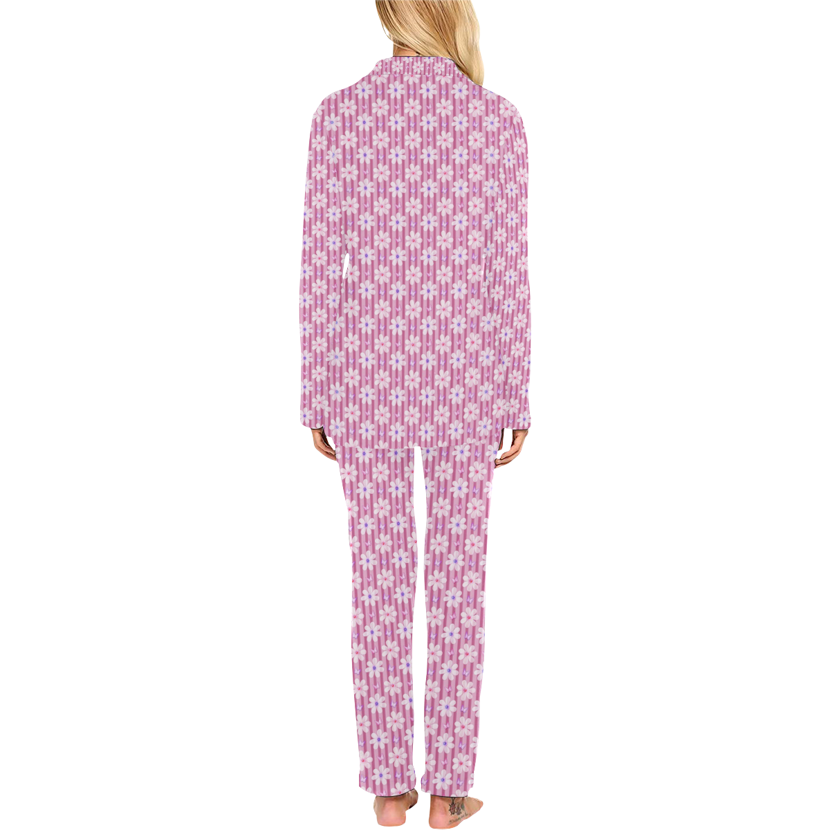 Pretty Pink Flowers Women's Long Pajama Set