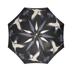 Oiseau Fleur Black Umbrella Foldable Umbrella (Model U01)