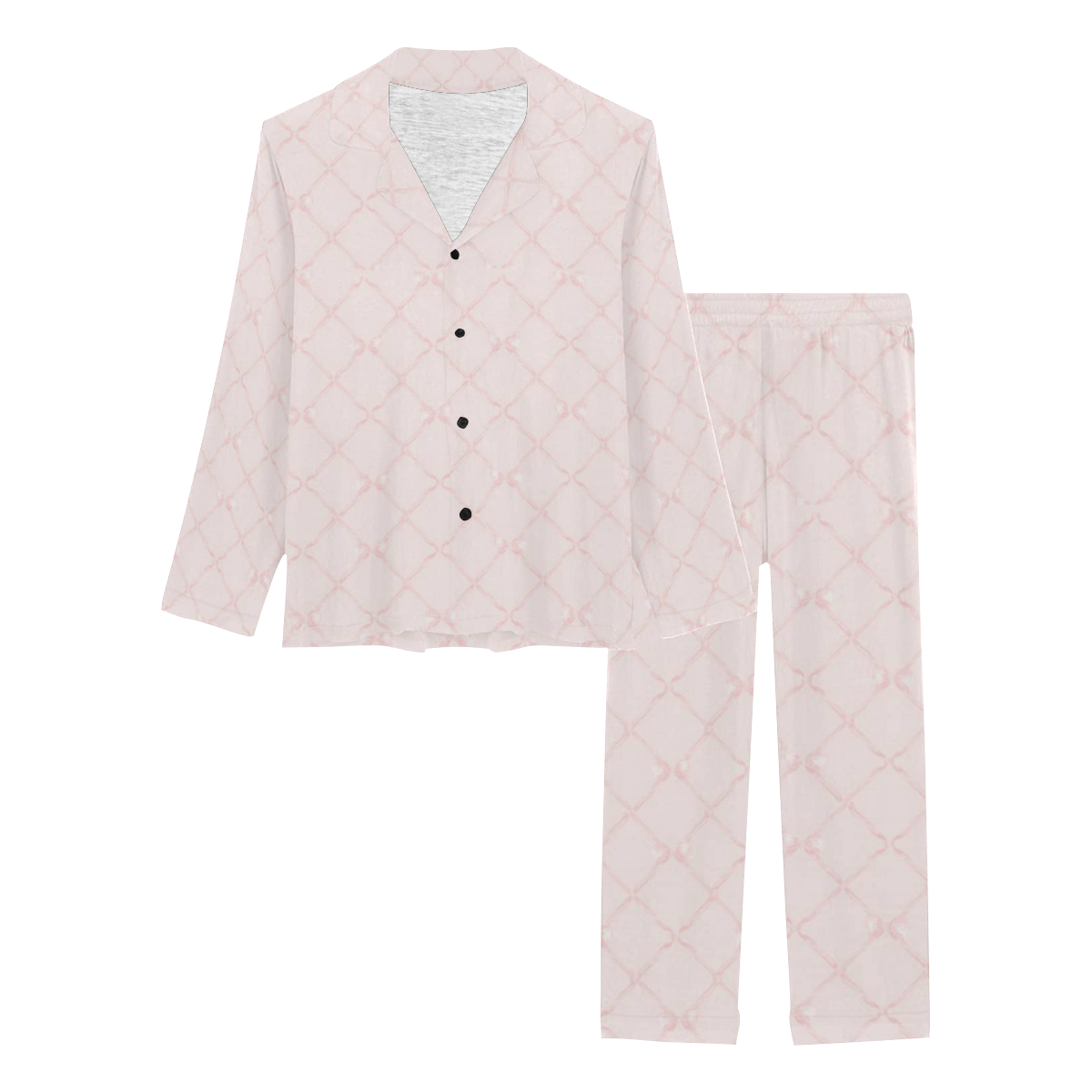 pinkbowtrellislongpjs Women's Long Pajama Set