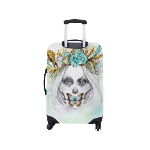 Sugar Skull Girl Mint Gold Luggage Cover/Small 18"-21"