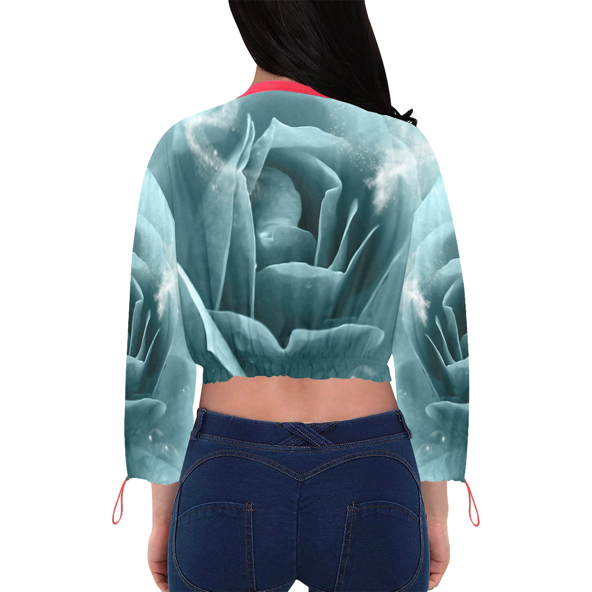 The blue rose Cropped Chiffon Jacket for Women (Model H30)