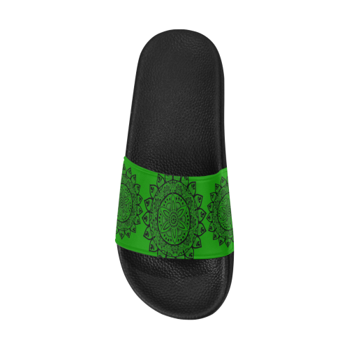 black mandala- green slides Women's Slide Sandals (Model 057)