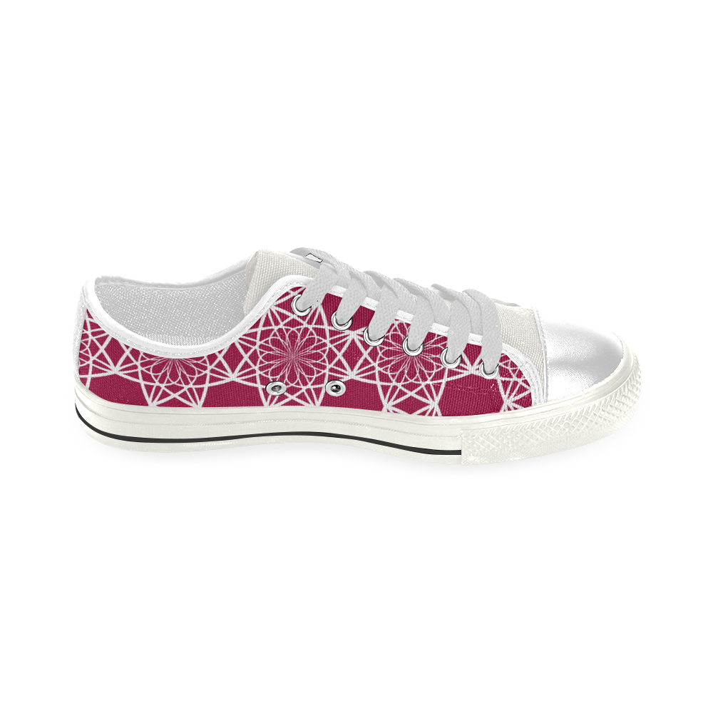 Dark Pink Flowers Low Top Canvas Shoes for Kid (Model 018)