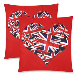 Union Jack British UK Flag Heart Red Custom Zippered Pillow Cases 18"x 18" (Twin Sides) (Set of 2)