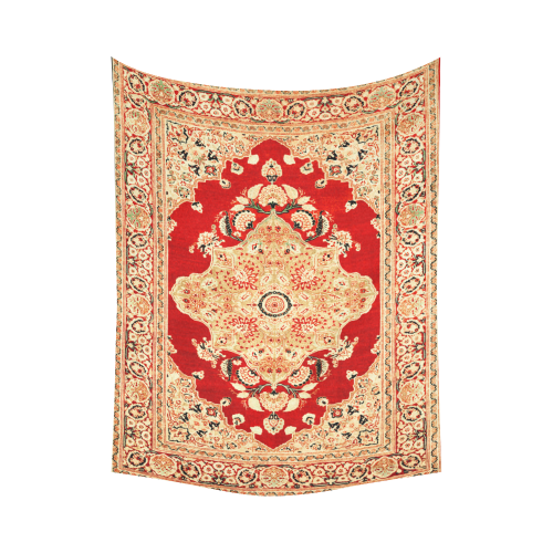 Persian Carpet Hadji Jallili Tabriz Red Gold Cotton Linen Wall Tapestry 60"x 80"