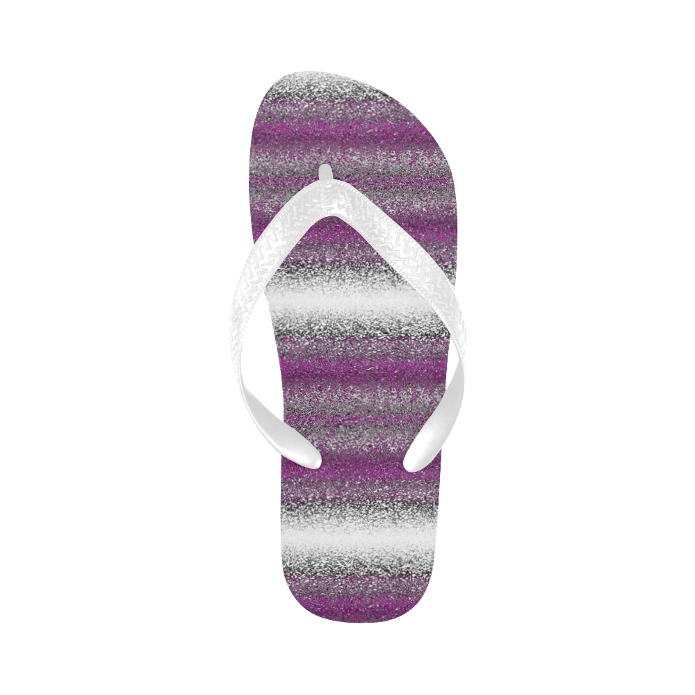 Purple Pink and White Metallic Horizontal Stripes Flip Flops for Men/Women (Model 040)