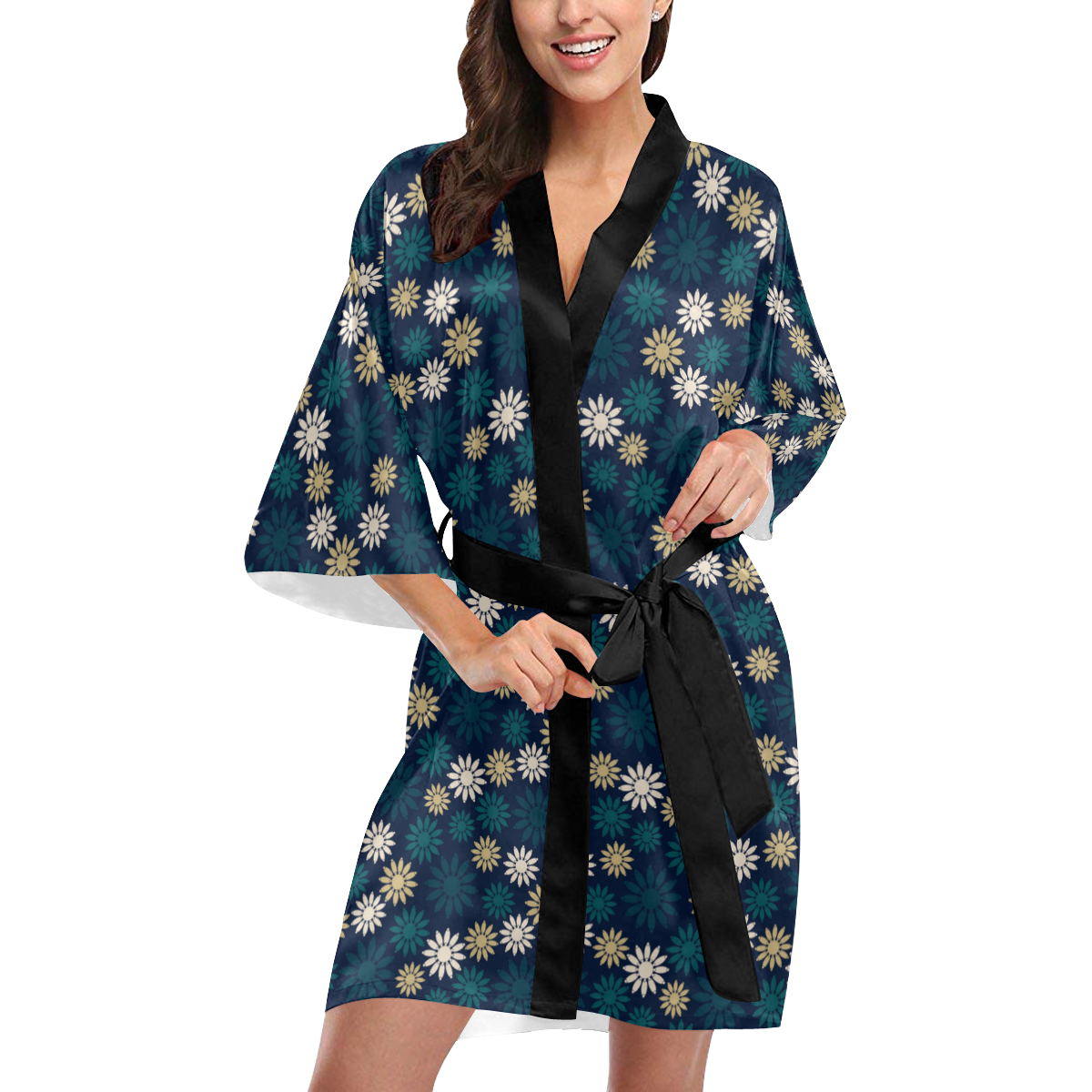 Symbolic Camomiles Floral Kimono Robe