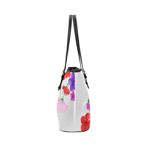 BUNCH OF FLOWERS Leather Tote Bag/Small (Model 1651)