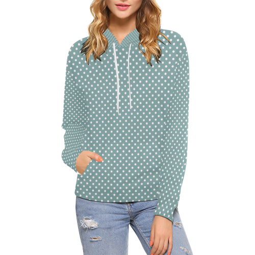 Silver blue polka dots All Over Print Hoodie for Women (USA Size) (Model H13)