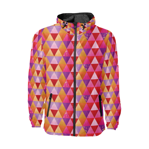 Triangle Pattern - Red Purple Pink Orange Yellow Unisex All Over Print Windbreaker (Model H23)