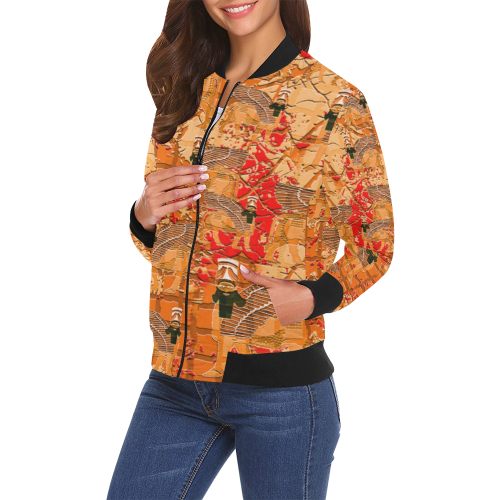 Lamassu Sport Orange All Over Print Bomber Jacket for Women (Model H19)